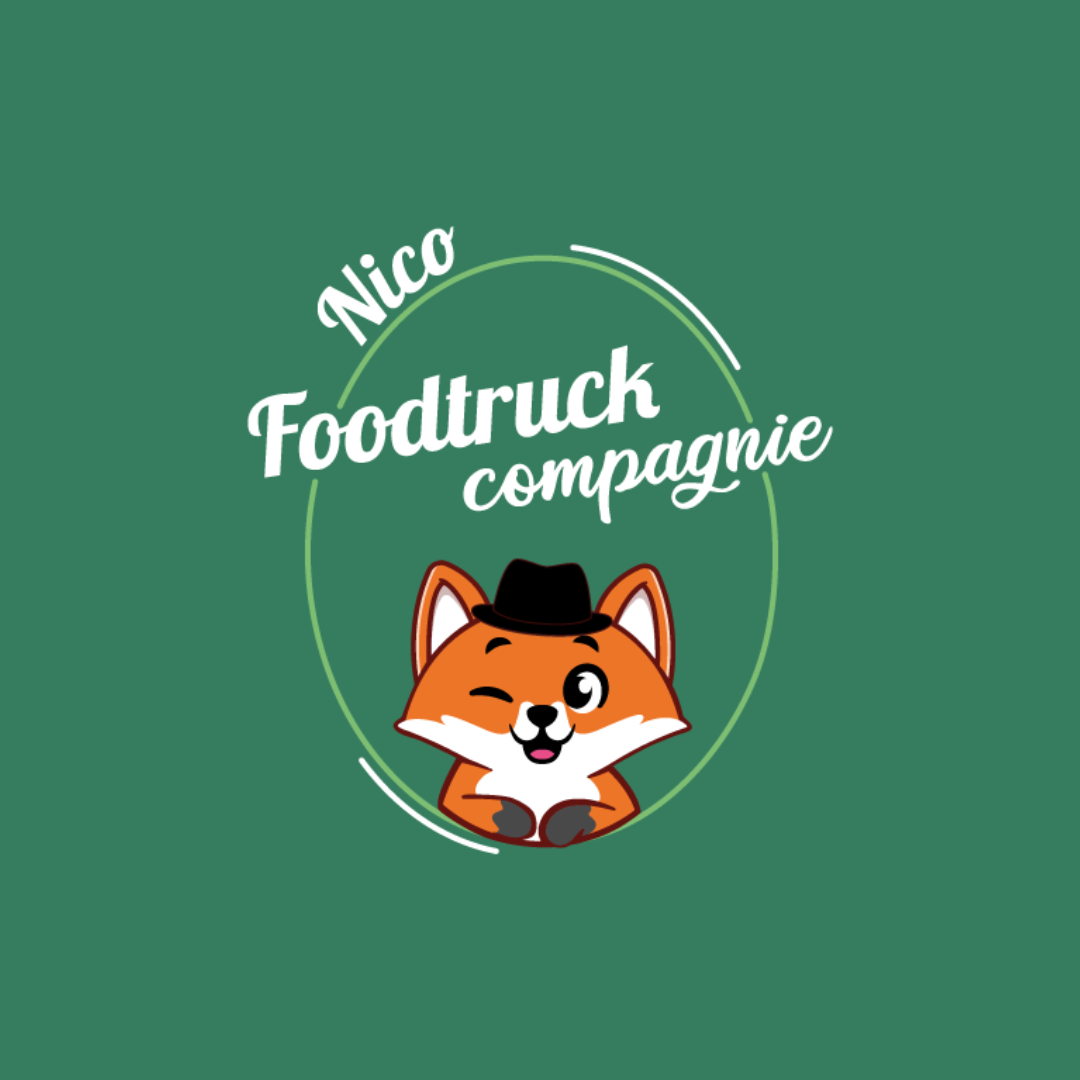 Logo Nico Food Truck compagnie sur fond vert foncé burger gourmand 